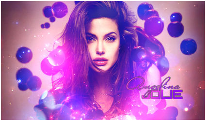 Angelina Jolie GFX art with sparkling purple bokeh design