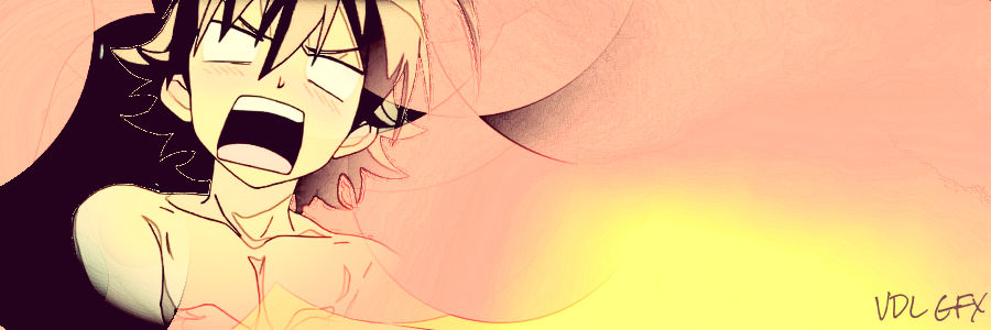 Anime boy GFX banner glowing in warm sunset tones