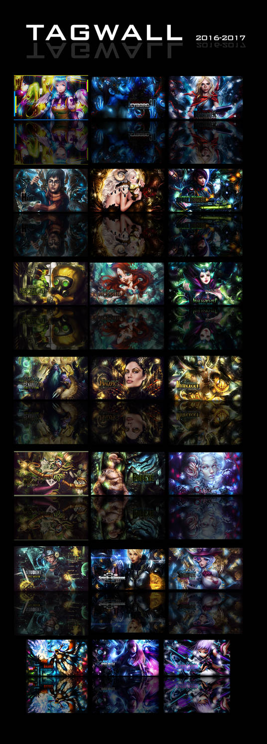 A vibrant tagwall collage of custom GFX signatures