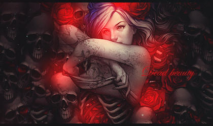Dark rose-and-skulls tribute art with haunting gaze