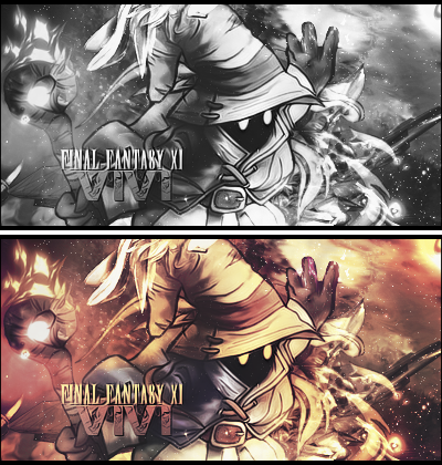 Vivi Ornitier duo-tone GFX signature, grayscale and fiery versions