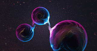Cosmic orbs swirling in deep space, digital art vibes