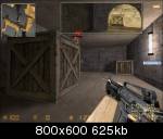 First-person shooter gameplay screenshot, crates and rifle in view