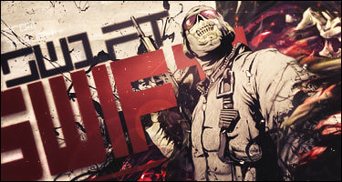 Gritty soldier GFX signature with bold red typography