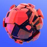 Faceted red sphere render, classic 2010s abstract 3D art