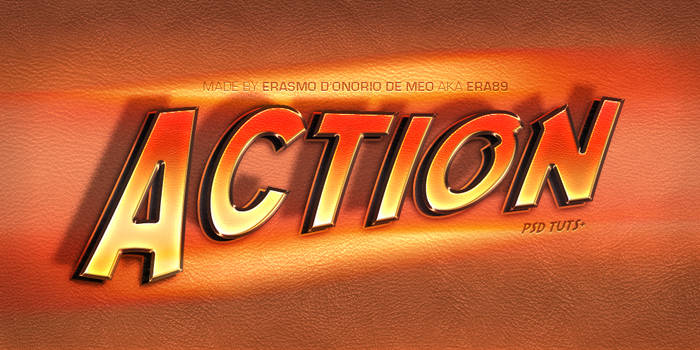 Bold 'Action' text effect tutorial on leather background