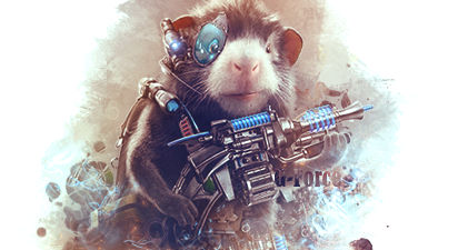 Cyborg hamster gunner GFX art piece