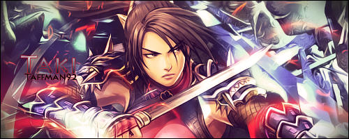 Anime warrior GFX signature with dramatic sword pose