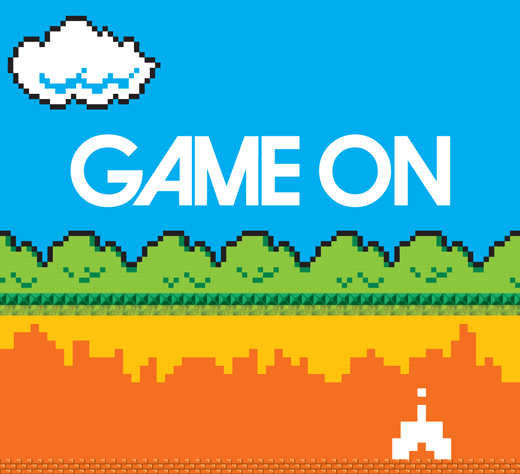 Retro 8-bit game screen declaring GAME ON