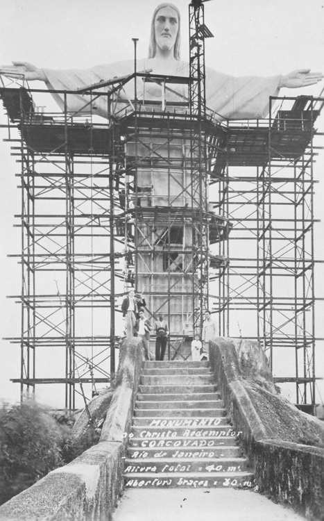 Christ the Redeemer statue under construction, scaffolding visible