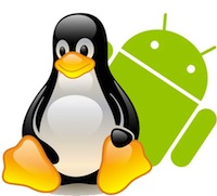 Linux penguin and Android mascot standing together