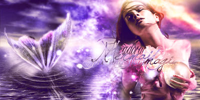 Mermaid fantasy signature glowing in purple mist