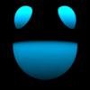 Cute blue smiley face avatar glowing in the dark