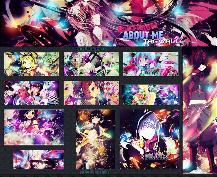 Anime tag wall gallery bursting with vibrant character GFX art