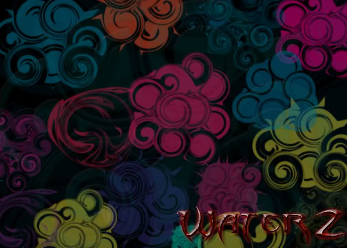 Swirly colorful abstract art signature, 'Waterz' branding