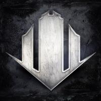 Metallic emblem logo with pillars and shield design