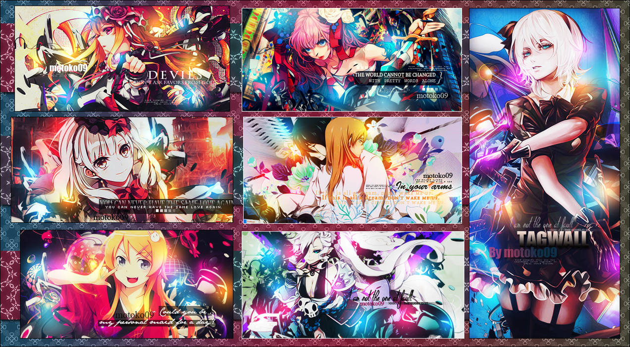Vibrant anime GFX tagwall bursting with color and light