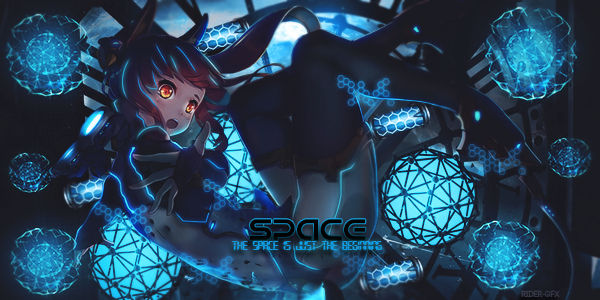 Anime girl GFX banner with glowing blue hex tech effects