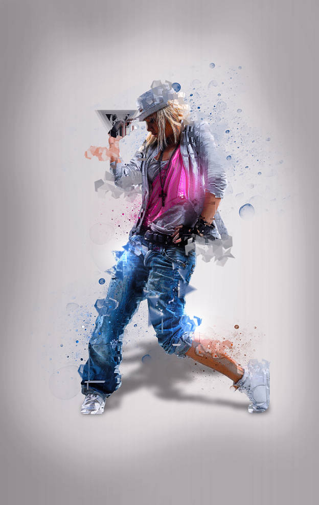 Fragmented dancer GFX art, classic early-2010s digital design style