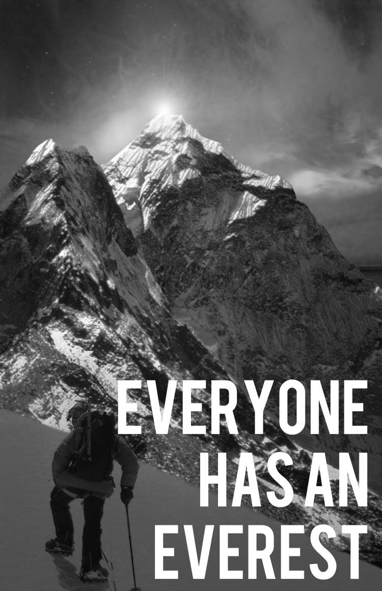 Climber against a moonlit Everest peak, motivational vibes