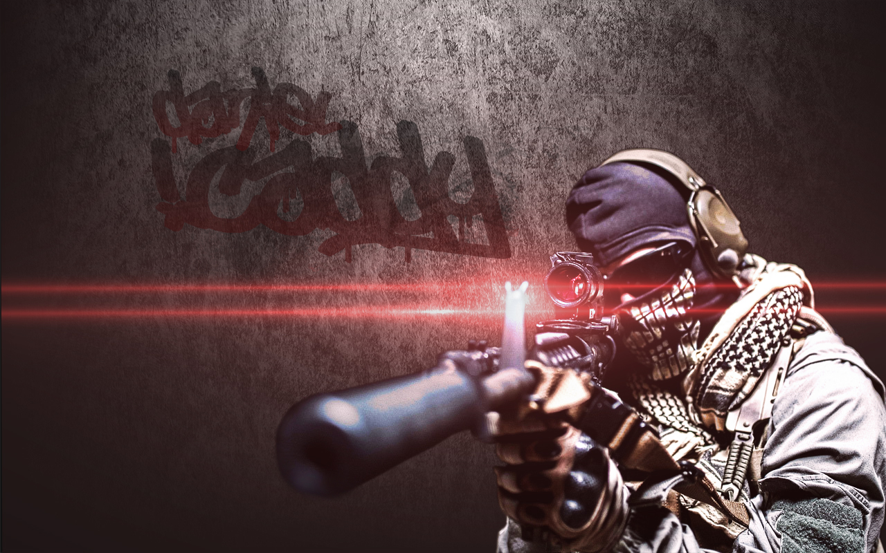 Tactical soldier GFX art with laser sight and graffiti tag