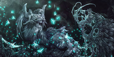 Ethereal creature GFX with glowing teal butterflies and fur