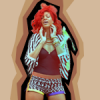 Stylized digital art of woman with red hair and guitar