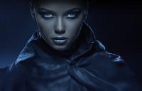 Striking blue-toned digital portrait, classic forum avatar art style