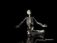 Kneeling skeleton digital art, dark moody signature piece