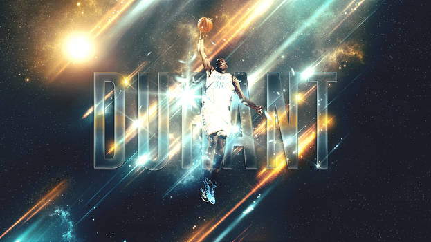 Durant soaring through a cosmic light-streak GFX signature