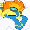 Roaring cartoon fox avatar with lightning bolt accent