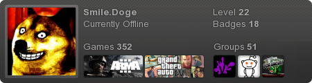 Smile.Doge profile card with game covers displayed