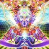 Psychedelic digital art with a glowing meditative figure