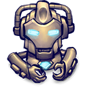 Meditating Cyberman avatar, glowing blue eyes