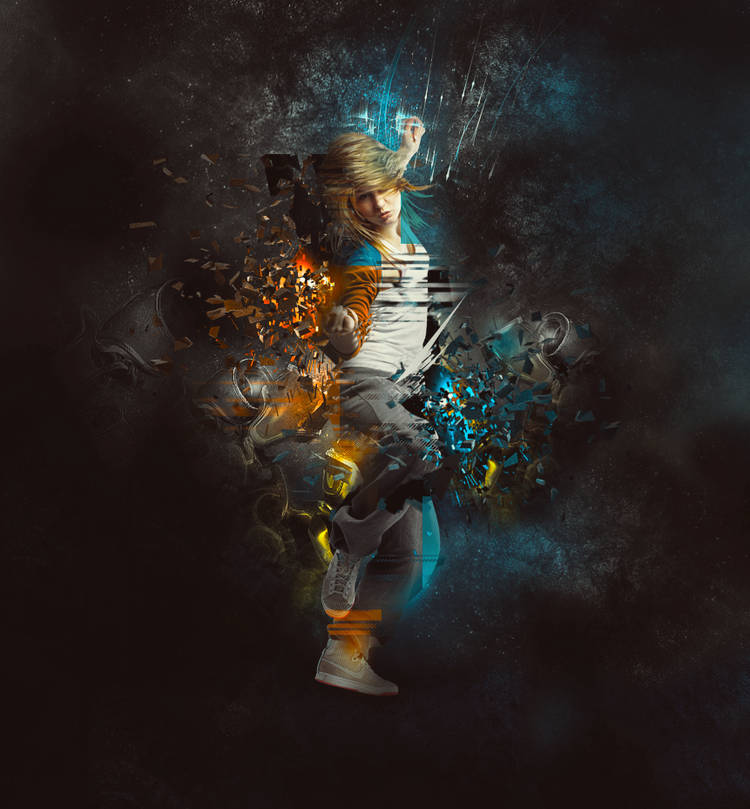Explosive digital art of a fighter mid-kick