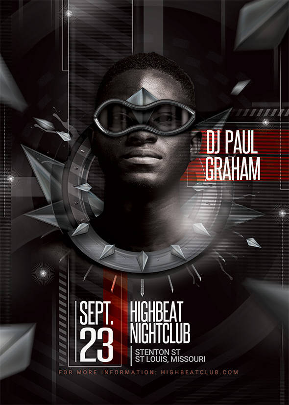 Sleek nightclub flyer art, futuristic DJ poster vibes