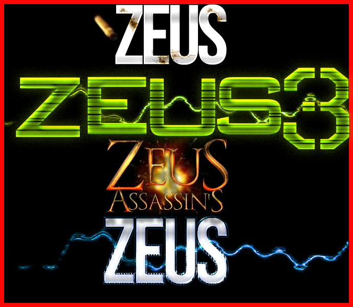 Collection of stylized ZEUS text art GFX designs
