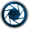 Blue aperture-style shutter logo icon