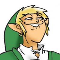 Grinning elf-eared cartoon character avatar, hand-drawn style