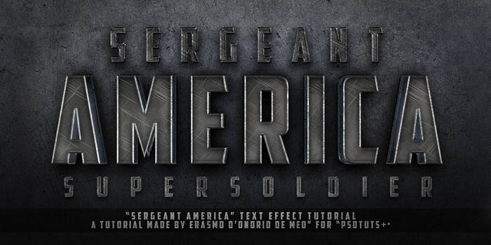 Metallic 'Sergeant America' text effect—classic photoshop tutorial GFX vibe