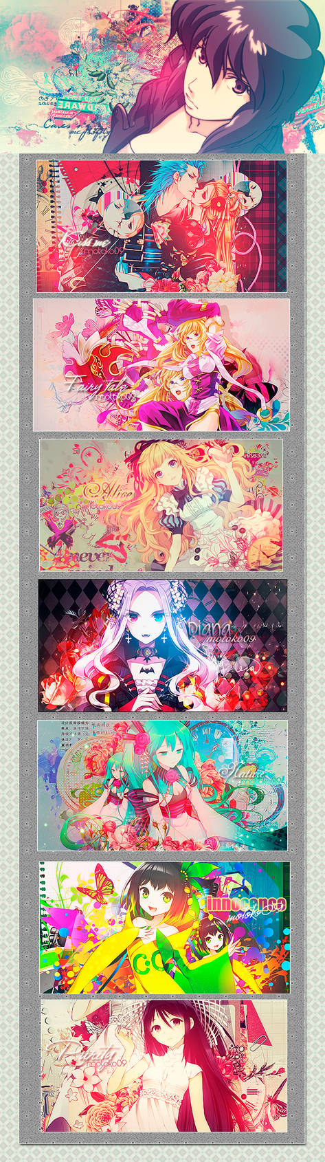 Vibrant anime GFX signature collection with floral collage designs