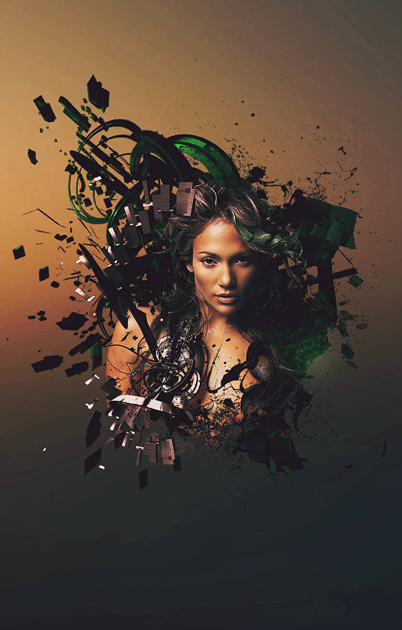 Shattered fragments GFX portrait with green accents