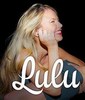 Blonde model portrait with 'Lulu' text overlay