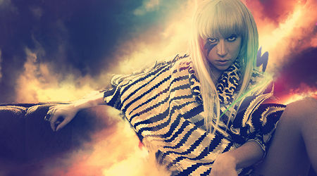 Blonde diva GFX art with fiery smoke backdrop