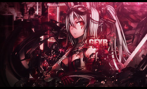 Cyberpunk anime girl GFX signature with dramatic red lighting