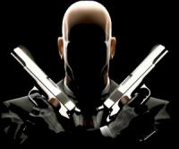 Hitman-style silhouette wielding dual pistols in shadow