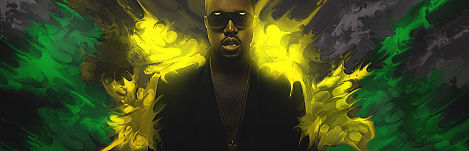 Silhouetted figure glowing amid green and yellow flames