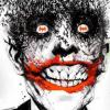 Creepy Joker-style edit with red grin and eyes