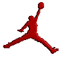Iconic Jumpman silhouette soaring in classic red