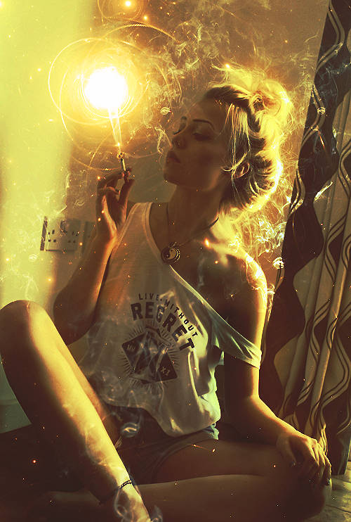 Golden-hour smoke art, glowing embers and dreamy light